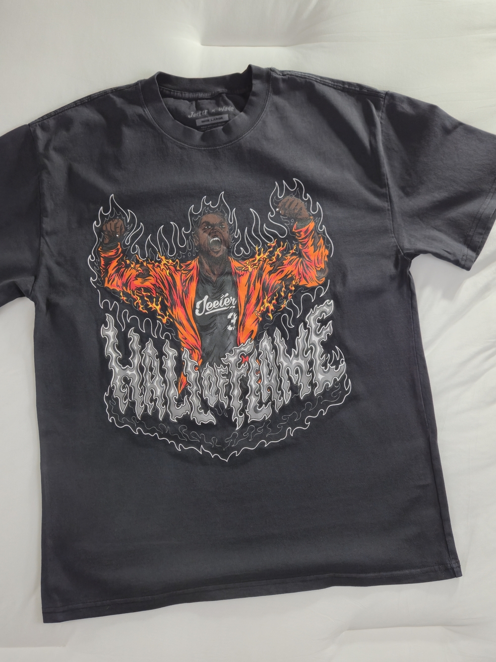 Jeeter x Wade Graphic T Shirt Mens Large Black Flames Streetwear Rap Tee Cotton